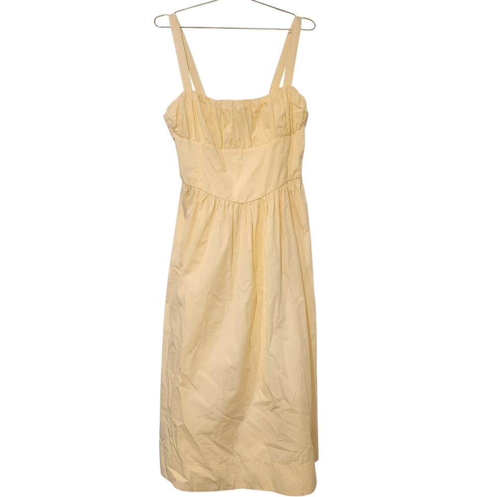 NEW Anthropologie Drop Waist Ruched cotton yellow midi dress size XL - Picture 3 of 9